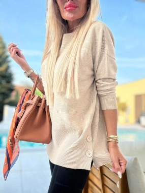 XL/XXL Vlněný kašmírový svetřík knoflíčky na boku béžový