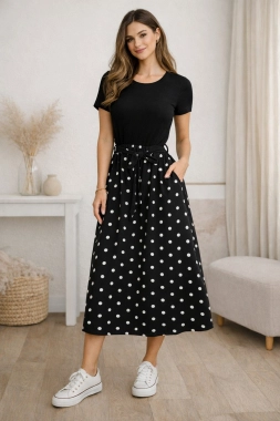 S/M Dámské letní šaty Marbela černé sukně černá s bílým puntíkem