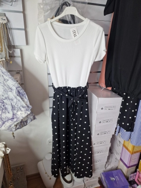 S/M Dámské letní šaty Marbela černé sukně černá s bílým puntíkem