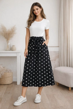 S/M Dámské letní šaty Marbela bílé sukně černá s bílým puntíkem
