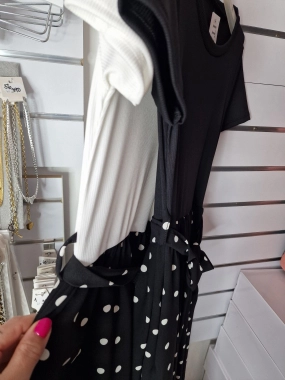 S/M Dámské letní šaty Marbela bílé sukně černá s bílým puntíkem