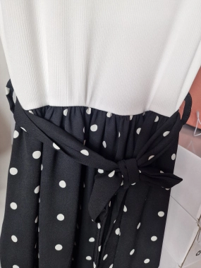 S/M Dámské letní šaty Marbela bílé sukně černá s bílým puntíkem