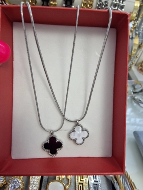 Souprava náramků z chirurgické oceli stříbrná perleťová