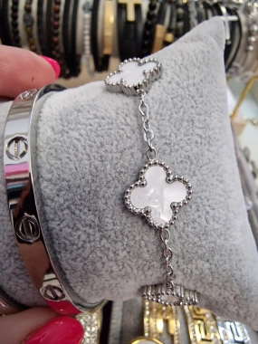 Souprava náramků z chirurgické oceli stříbrná perleťová