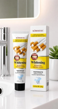 Kormesic Deep Cleans Smoke Stains and Whitens Teeth je bělící zubní pasta pro kuřáky