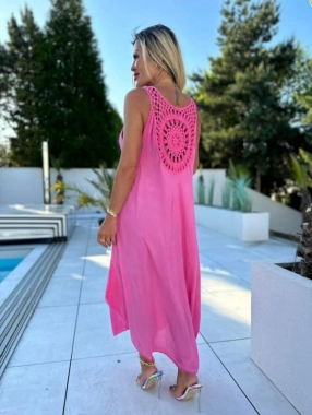 Růžové dámské letní šaty zdobené záda oversize