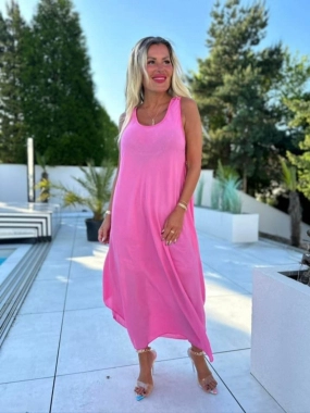 Růžové dámské letní šaty zdobené záda oversize