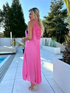 Růžové dámské letní šaty zdobené záda oversize