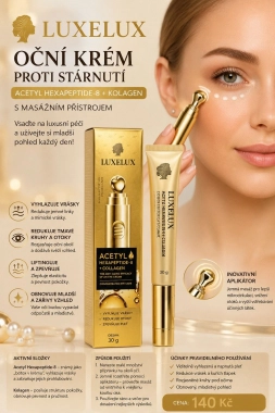LUXELUX Acetyl Hexapeptide-8 + Collagen protivráskový oční krém s masážním přístrojem 30 g