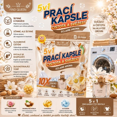 Find Queen 5v1 Prací kapsle Kapsle na praní – Eclaire Aroma (50 ks)