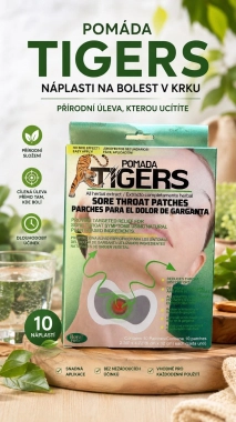 Tiger Sore Throat Patches – Bylinné náplasti určené k zevní aplikaci na oblast krku