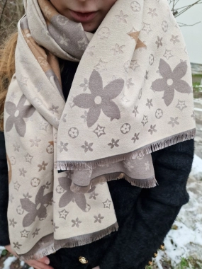 Dámský šál pashmina cashmere krémový se vzorem