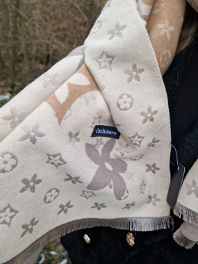 Dámský šál pashmina cashmere krémový se vzorem