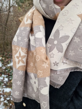 Dámský šál pashmina cashmere krémový se vzorem