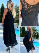 Černé letní dámské šaty se zdobenými zády oversize