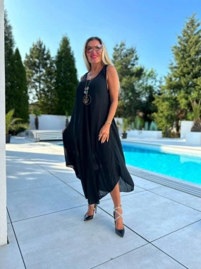 Černé letní dámské šaty se zdobenými zády oversize