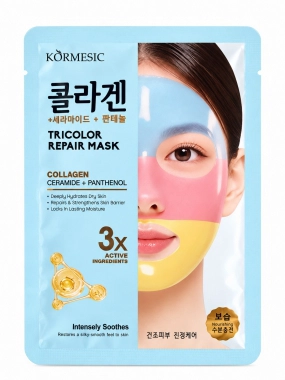 KORMESIC Tricolor Whiten Mask tříbarevná pleťová maska s kolagenem a panthenolem Blue 30 ml