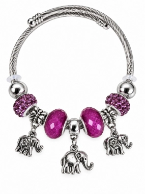 PAS011 Náramek ala Pandora lanko oversize violet slon