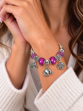 PAS011 Náramek ala Pandora lanko oversize violet slon