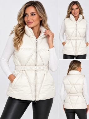 42/XL Prošívaná vesta Luxe s páskem bílo-smetanová