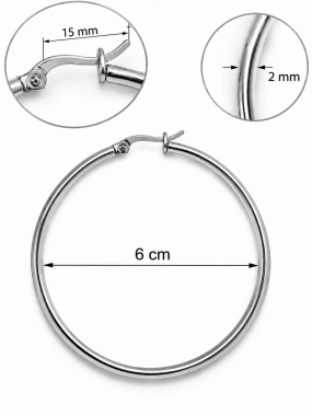 NAS004 Kruhové náušnice z chirurgické oceli stříbrné 6 cm