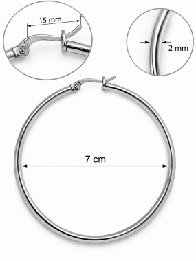 NAS003 Kruhové náušnice z chirurgické oceli stříbrné 7 cm