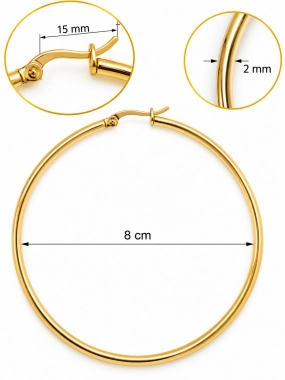 NAZ002 Kruhové náušnice z chirurgické oceli zlaté 8 cm