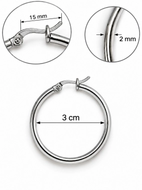 NAS006 Kruhové náušnice z chirurgické oceli stříbrné 3 cm