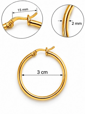 NAZ006 Kruhové náušnice z chirurgické oceli zlaté 3 cm