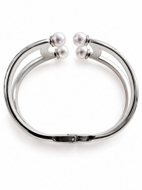 NPS016 Luxusní dámský pevný náramek Pearl Elegance stříbrný