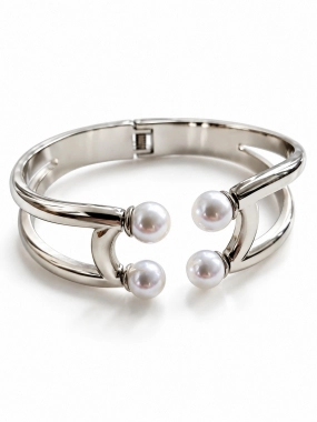 NPS016 Luxusní dámský pevný náramek Pearl Elegance stříbrný