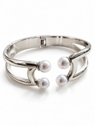 NPS016 Luxusní dámský pevný náramek Pearl Elegance stříbrný