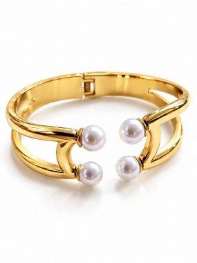 NPZ021 Luxusní dámský pevný náramek Pearl Elegance zlatý