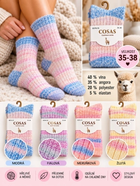 35-38 Hřejivé ponožky COSAS vlna angora modrý melír