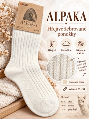 35-38 ALPAKA hřejivé žebrované ponožky s vysokým podílem vlny 3PACK