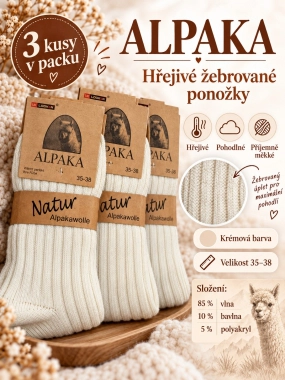 35-38 ALPAKA hřejivé žebrované ponožky s vysokým podílem vlny 3PACK