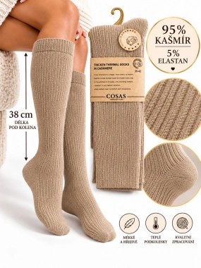 35-38 Kašmírové podkolenky COSAS 95 % kašmír světle hnědá /cappucino/
