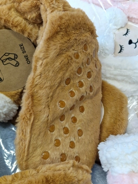 Dámské huňaté plyšové ponožky Medvídek protiskluzové UNI camel