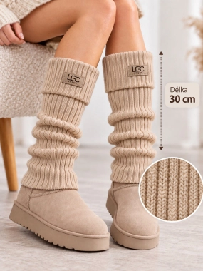 Pletené návleky UGC ohrnovací 30 cm béžové