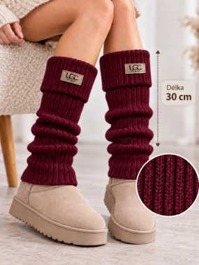 Pletené návleky UGC ohrnovací 30 cm vínové