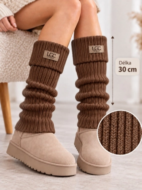 Pletené návleky UGC ohrnovací 30 cm hnědé