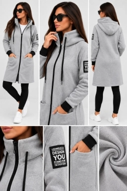 L-XL Bavlněná mikina YOU mikino kabátek zateplený šedý