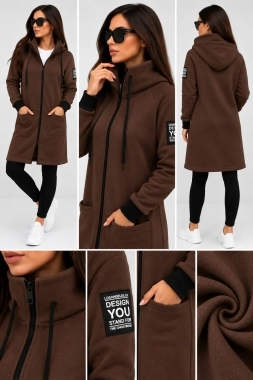 L-XL Bavlněná mikina YOU mikino kabátek zateplený tmavě hnědý
