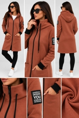 L-XL Bavlněná mikina YOU mikino kabátek zateplený terakototý-cihlově oranžový