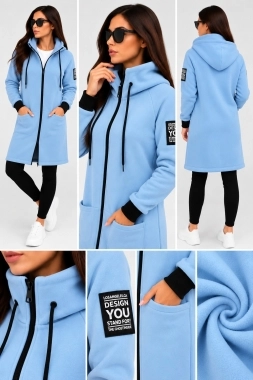 L-XL Bavlněná mikina YOU mikino kabátek zateplený světle modrý