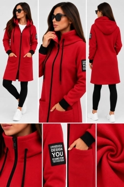 L-XL Bavlněná mikina YOU mikino kabátek zateplený červený