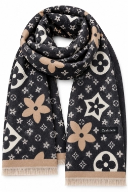 Dámský šál pashmina cashmere se vzorem černobéžová