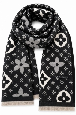 Dámský šál pashmina cashmere se vzorem černošedý
