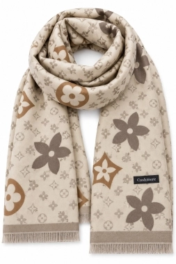 Dámský šál pashmina cashmere se vzorem krémový