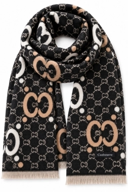 Oboustranný obří kašmírový šál pashmina černobéžový